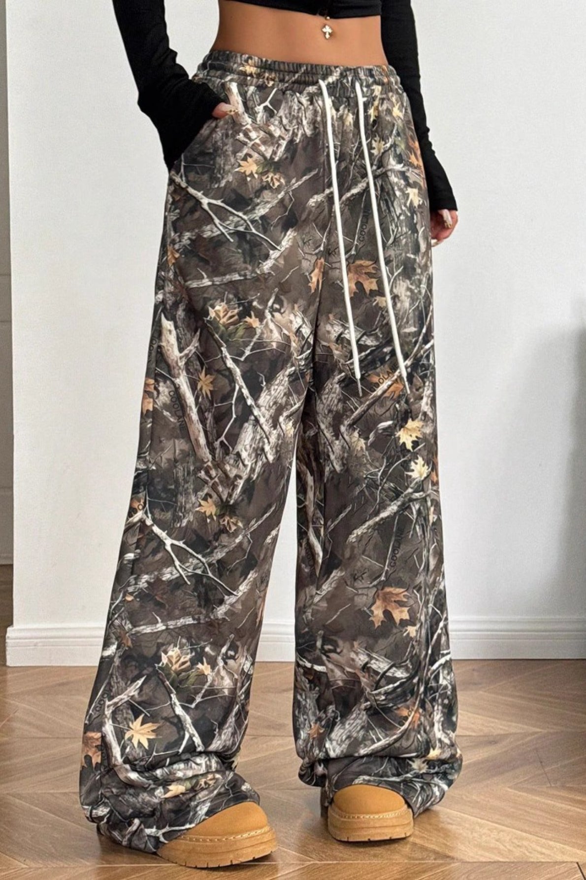 Camouflage Print Stretch Slim Wide Leg Casual Pants