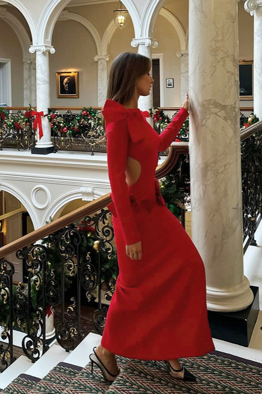 Bow-Detail Cutout Long Sleeve Mermaid Maxi Dress 4