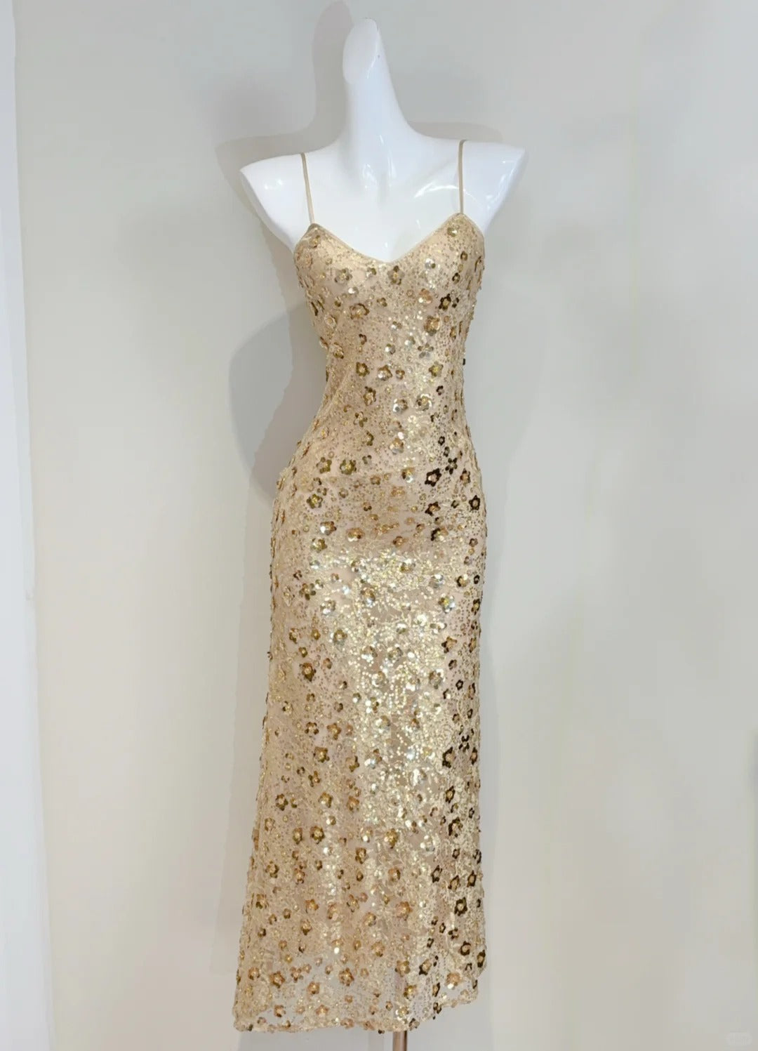 Luxury Gold Mermaid Strapless V-Neck Sequined Long Prom Dress Evening Dress P4075
