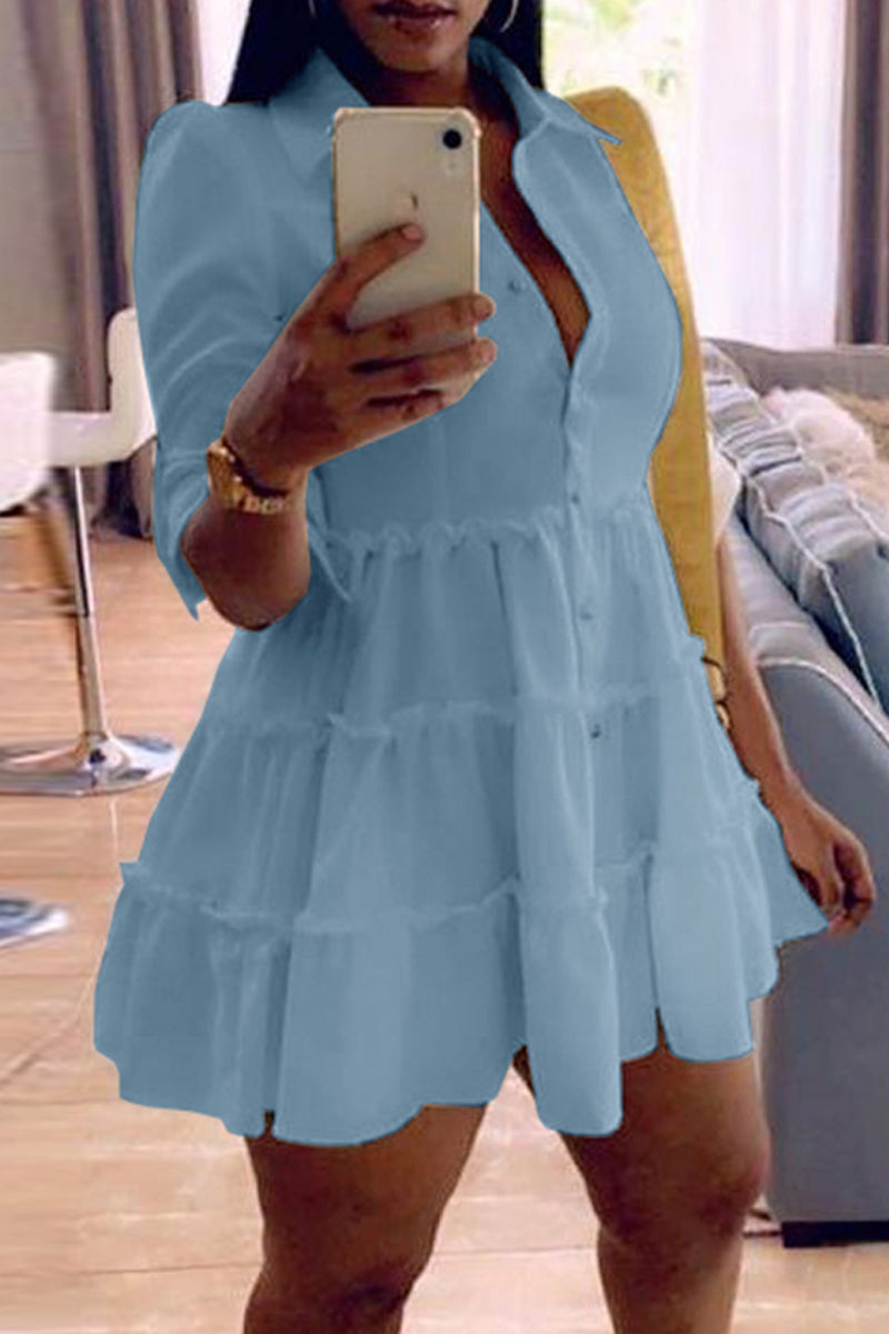 Fashion Casual Solid Turndown Collar Shirt Dress  Fashionpara