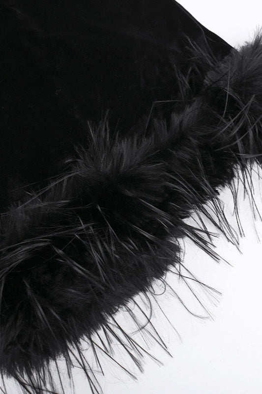 Velvet Corset Sweetheart Bodice Mesh Yoke Feather Bodycon Dress - View 9