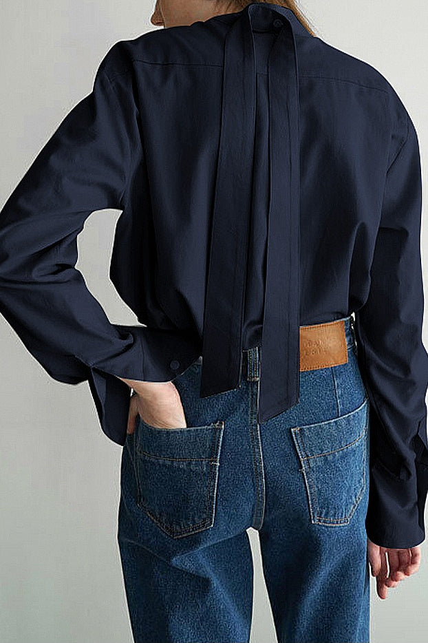 Cotton Bow Tie Collar Blouse