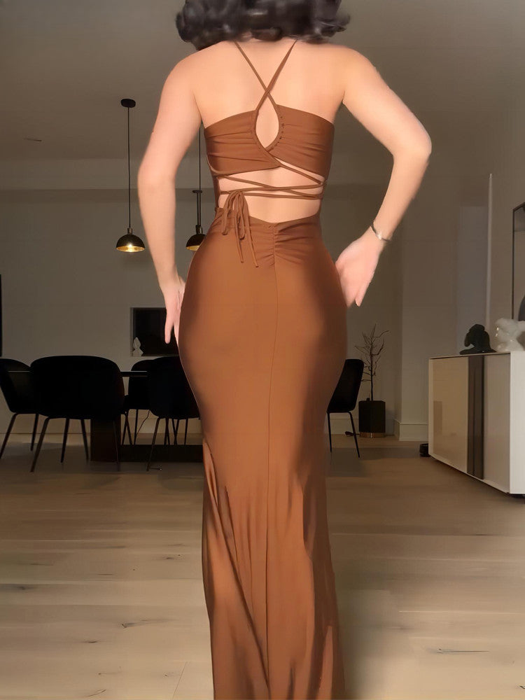 Backless Draped Bandage Maxi Christmas Party Dress - Fashionpara