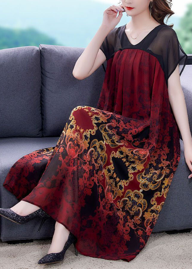 Baroque Damask Print V-Neck Sheer Short Sleeve Midi Dress - View 2