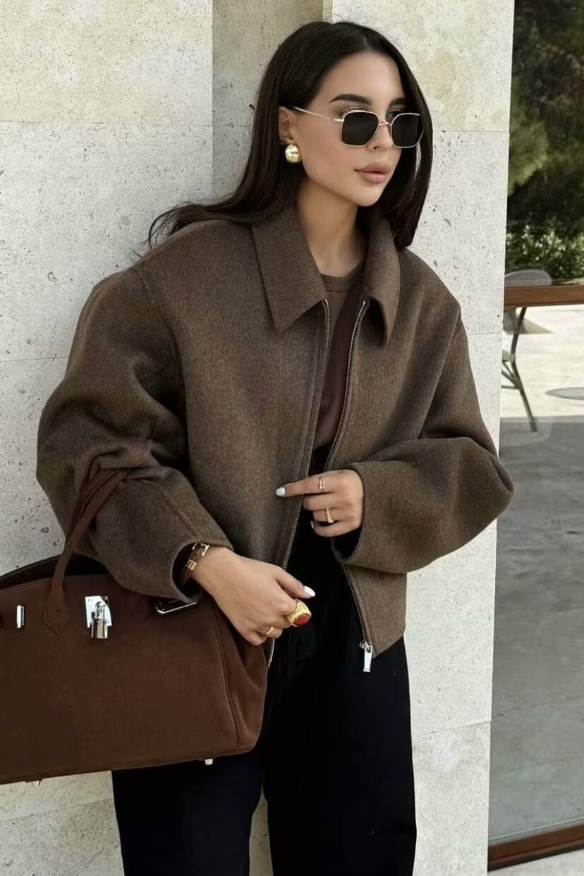 Minimalist Lapel Short Wool Coat 2