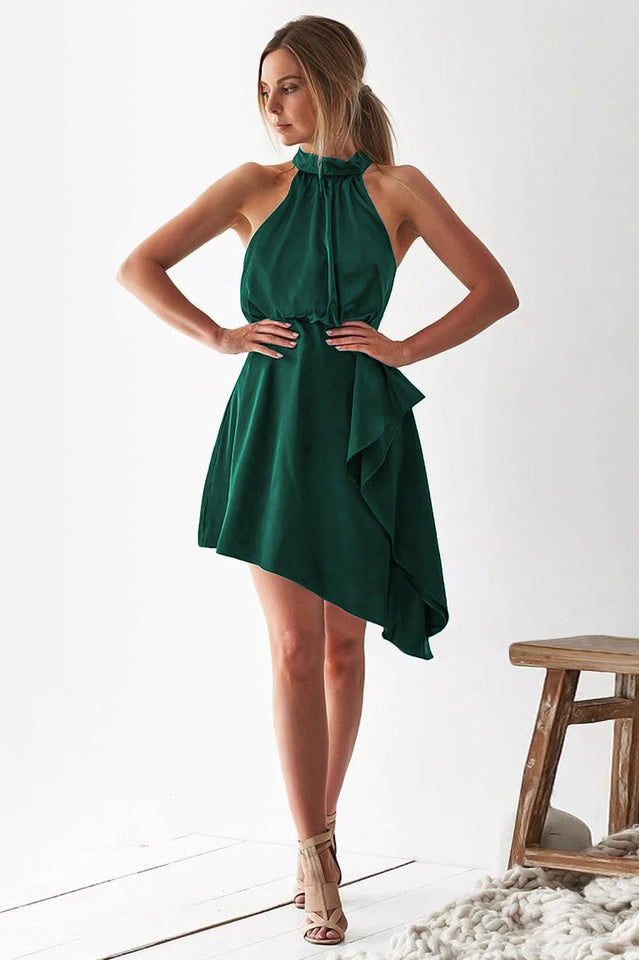 Halter Neck High Low Handkerchief Hem Midi Dress 41