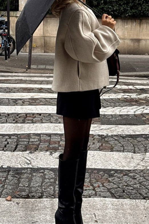 Winter Wool Round Neck Cropped Coat - Fashionpara