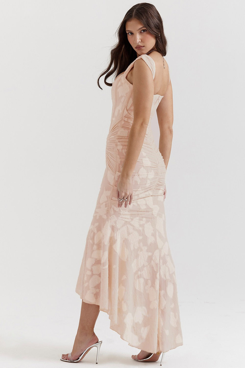 Square Neck Sleeveless Corset Ruched Fishtail Midi Dress - View 10