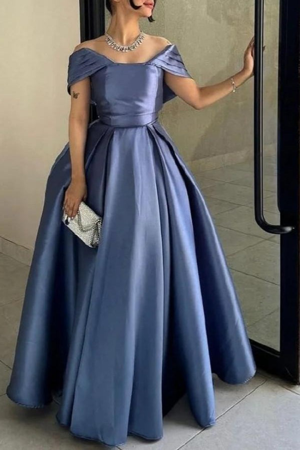 Satin Off Shoulder Pleated Ball Gown 2