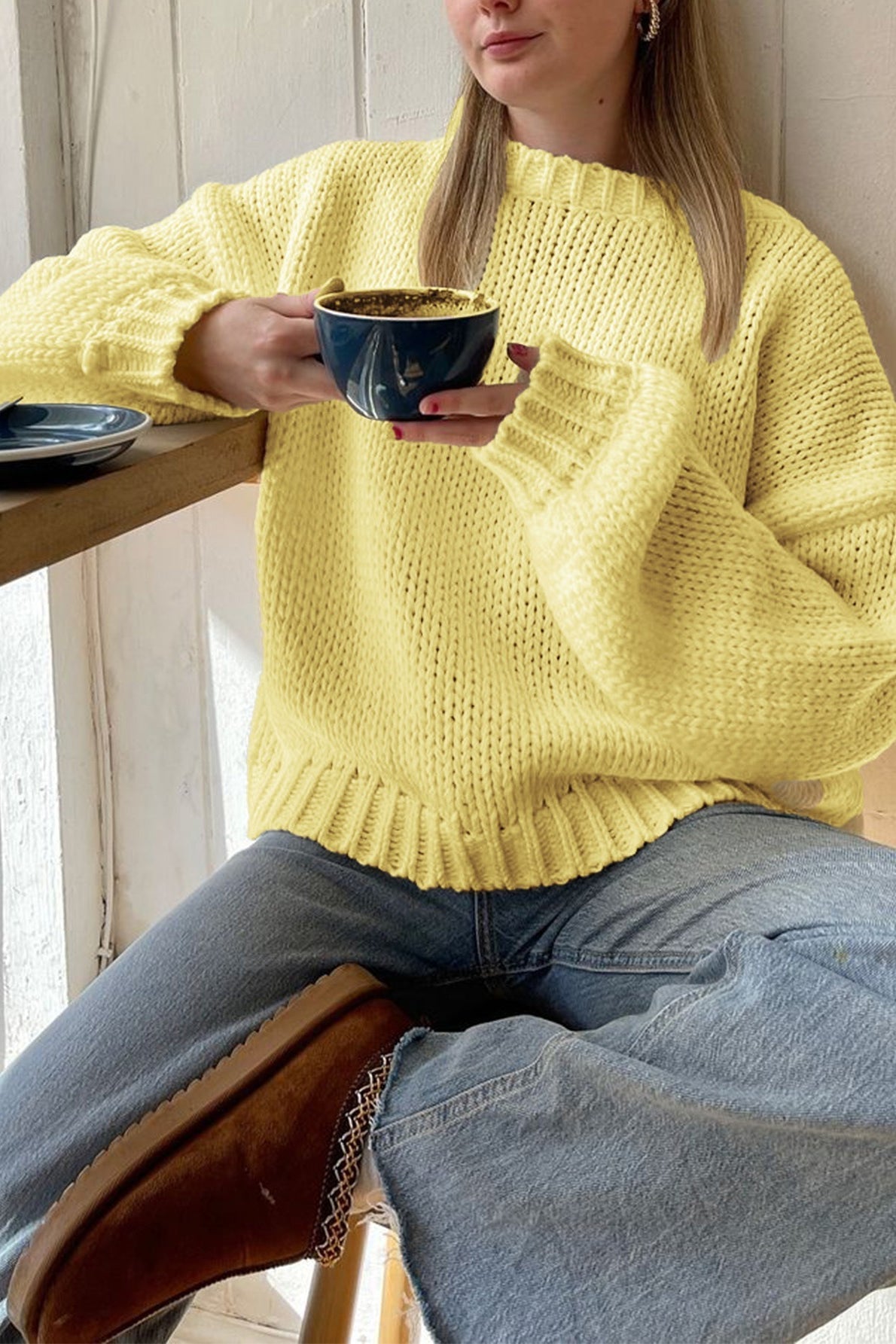Minimalist Solid Color Loose Crewneck Knit Sweater 4