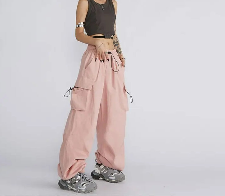 Oversize Solid Cargo Drawstring Pants