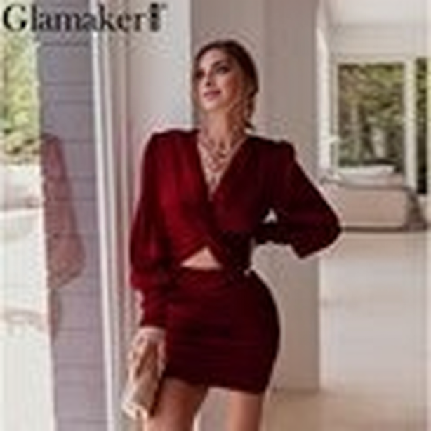Satin V-Neck Lantern Sleeve Cutout Bodycon Mini Dress 11