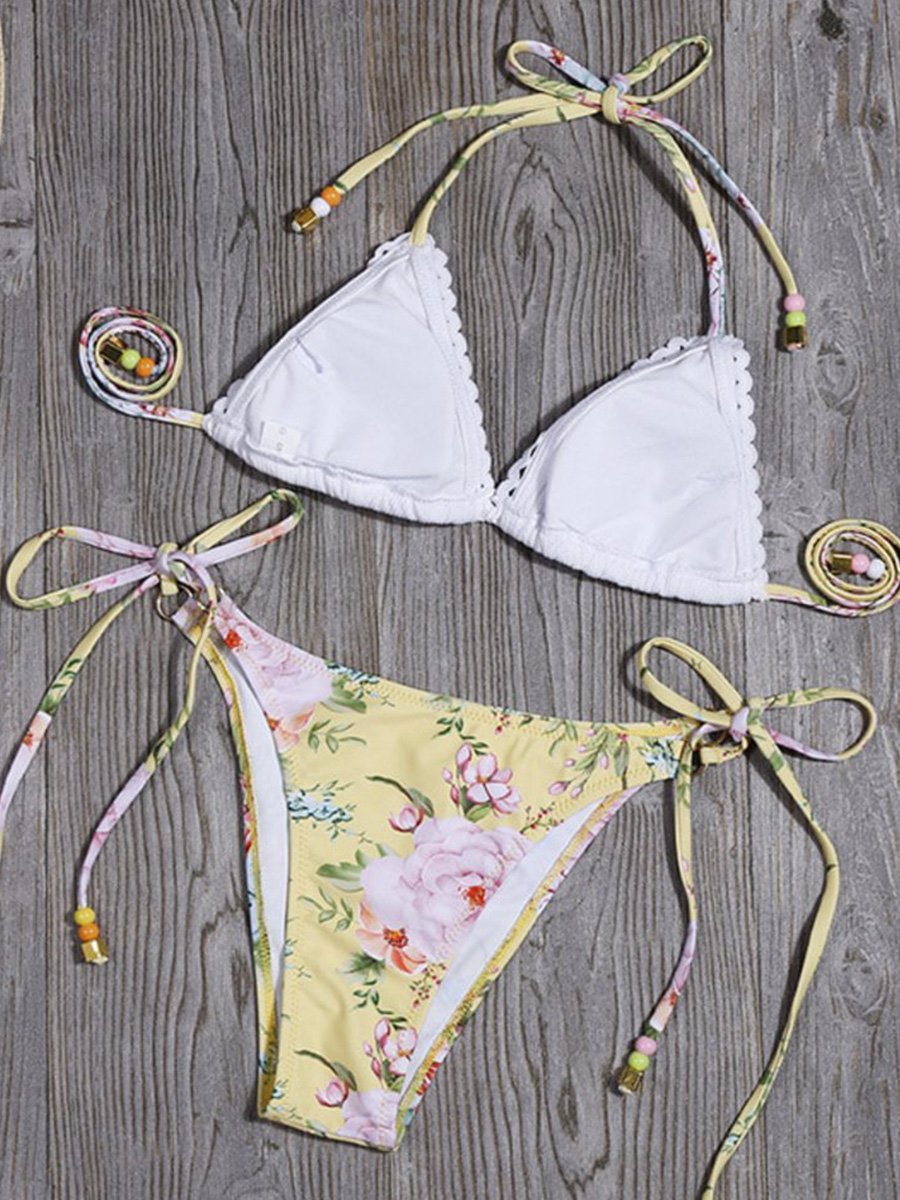 Floral Print Triangle Two Pieces Swimsuit - Fashionpara