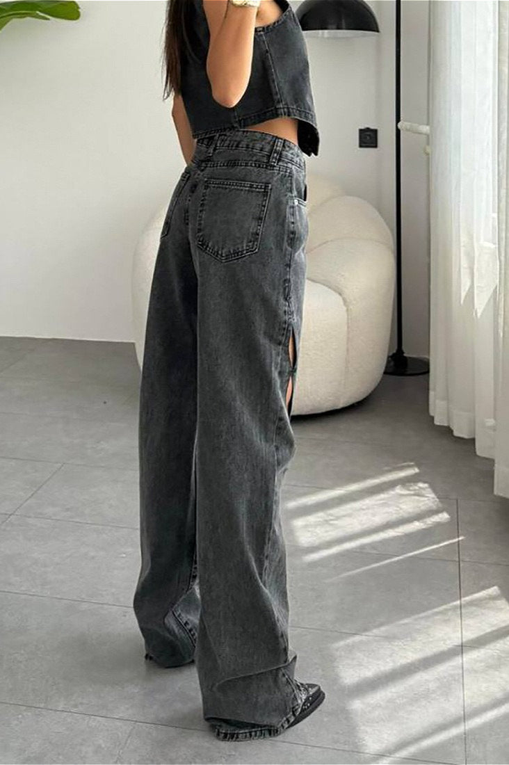 Vintage Distressed Cutout Straight Jeans