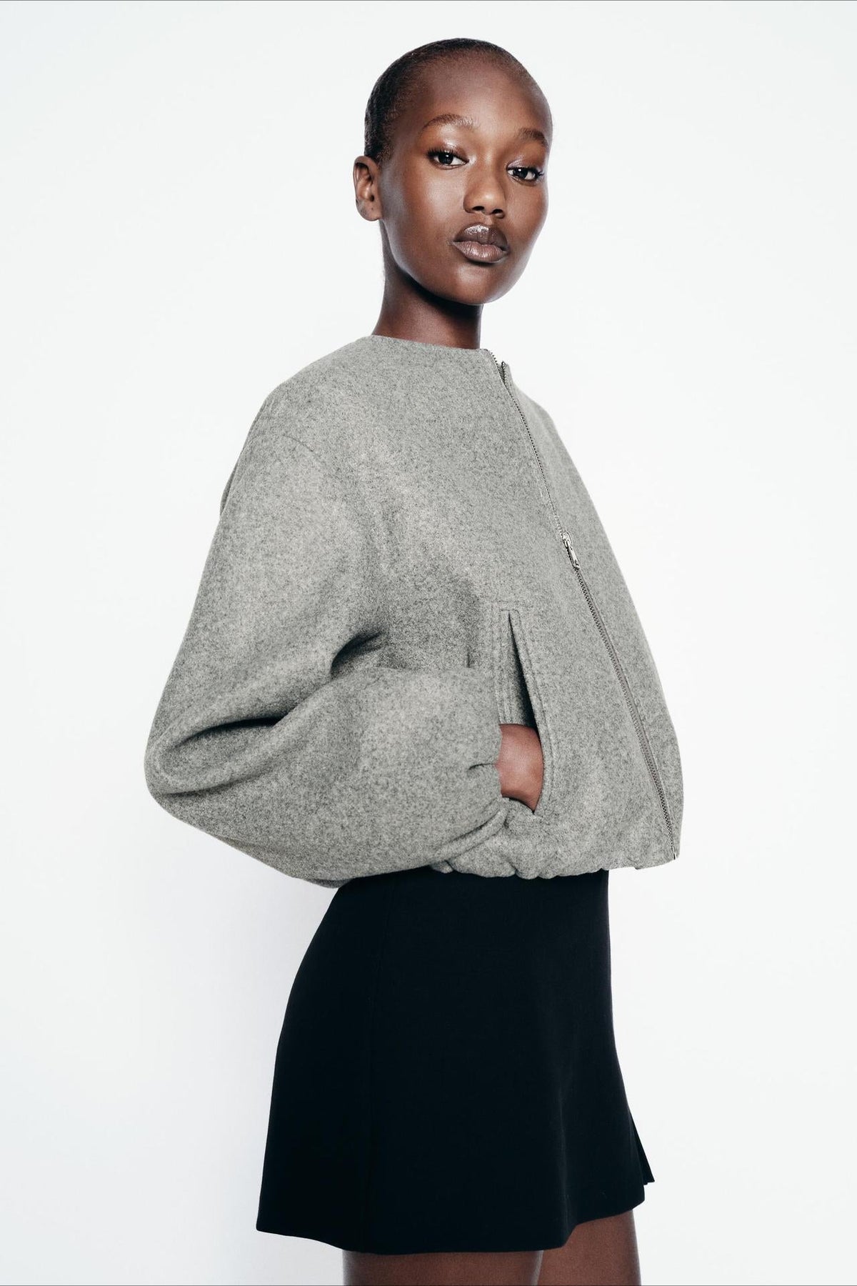 Faux Wool Short Zip Bomber Jacket 5