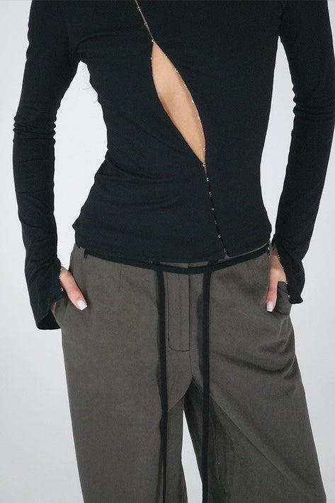 Long-Sleeve Solid Button-Up Top