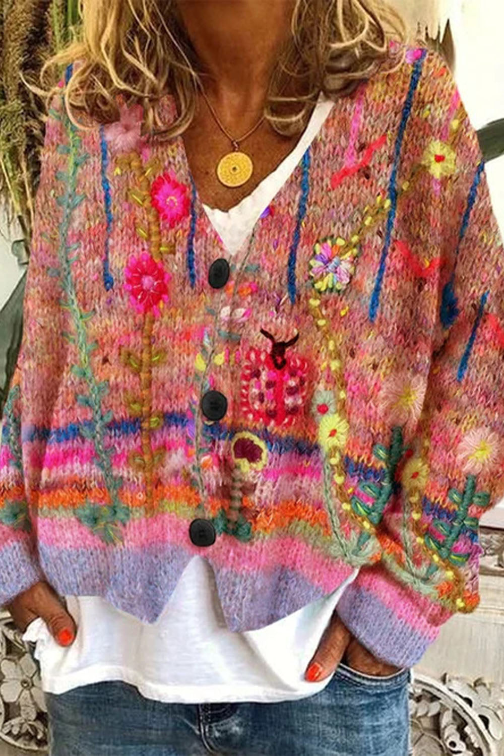 Women's cardigan 3D fashion rainbow print fashion casual sweater cape coat - Fashionpara