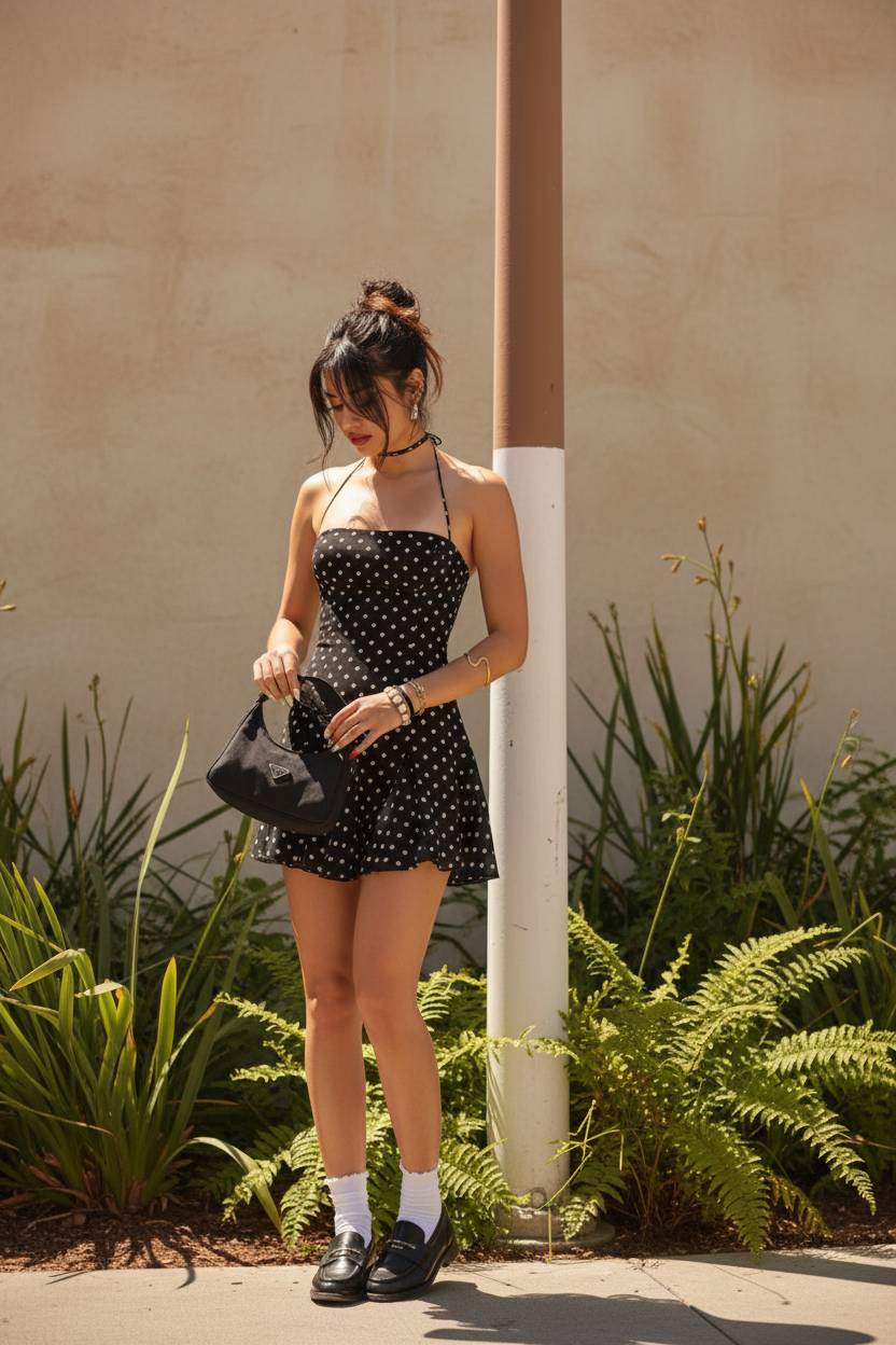 Polka Dot Halter Neck Fit & Flare Mini Dress
