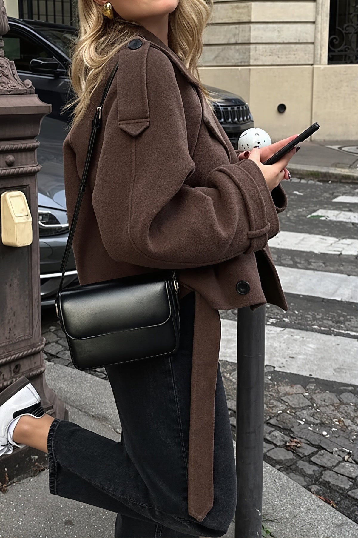 Wool Look Belted Double Breasted Coat 5
