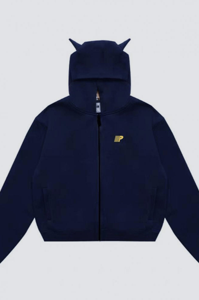 Plaid Color Block Zip Loose Hoodie