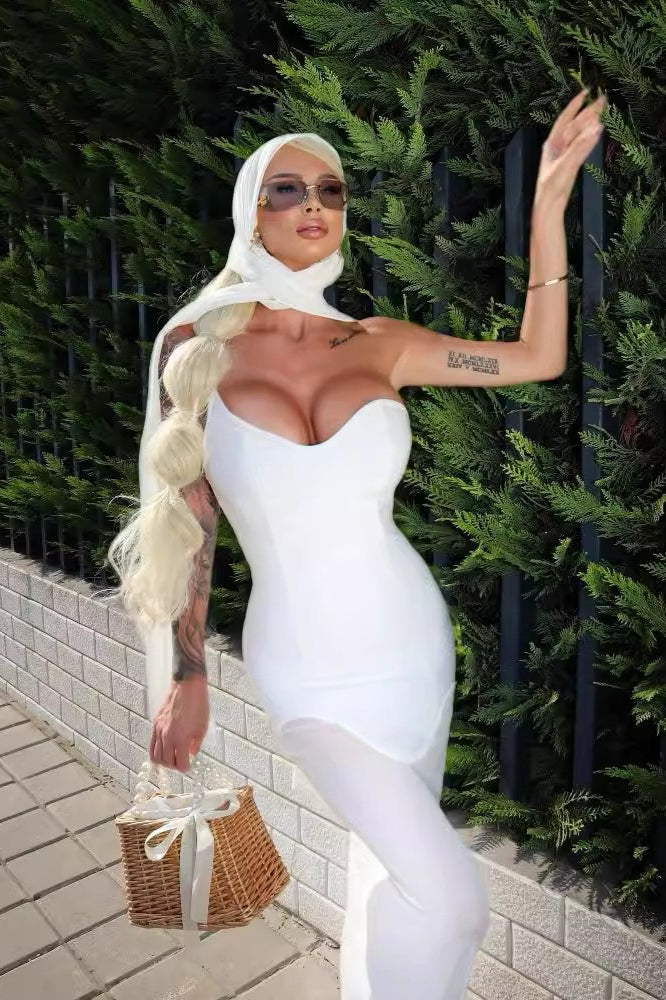 One-Shoulder Sheer Mesh Bodycon Maxi Gown 15
