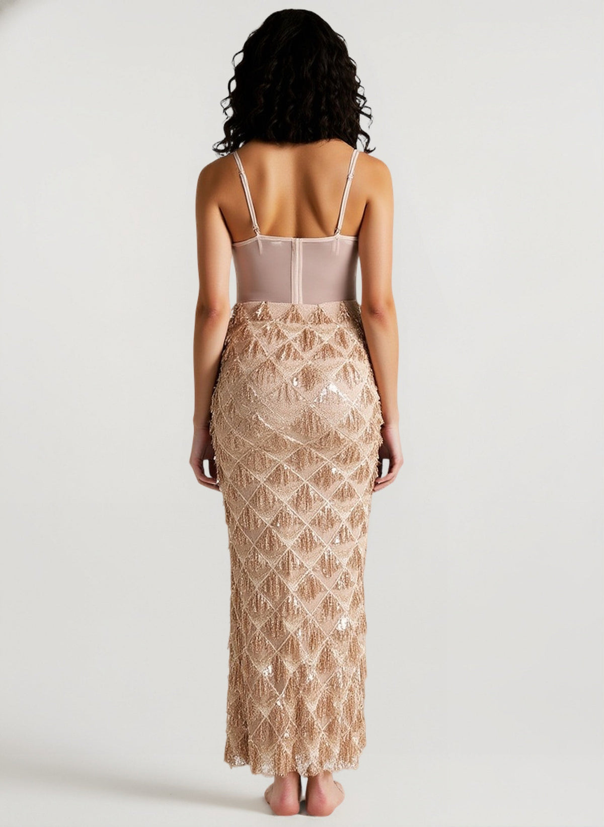Sequin Fringe Corset Sweetheart Mermaid Gown 2