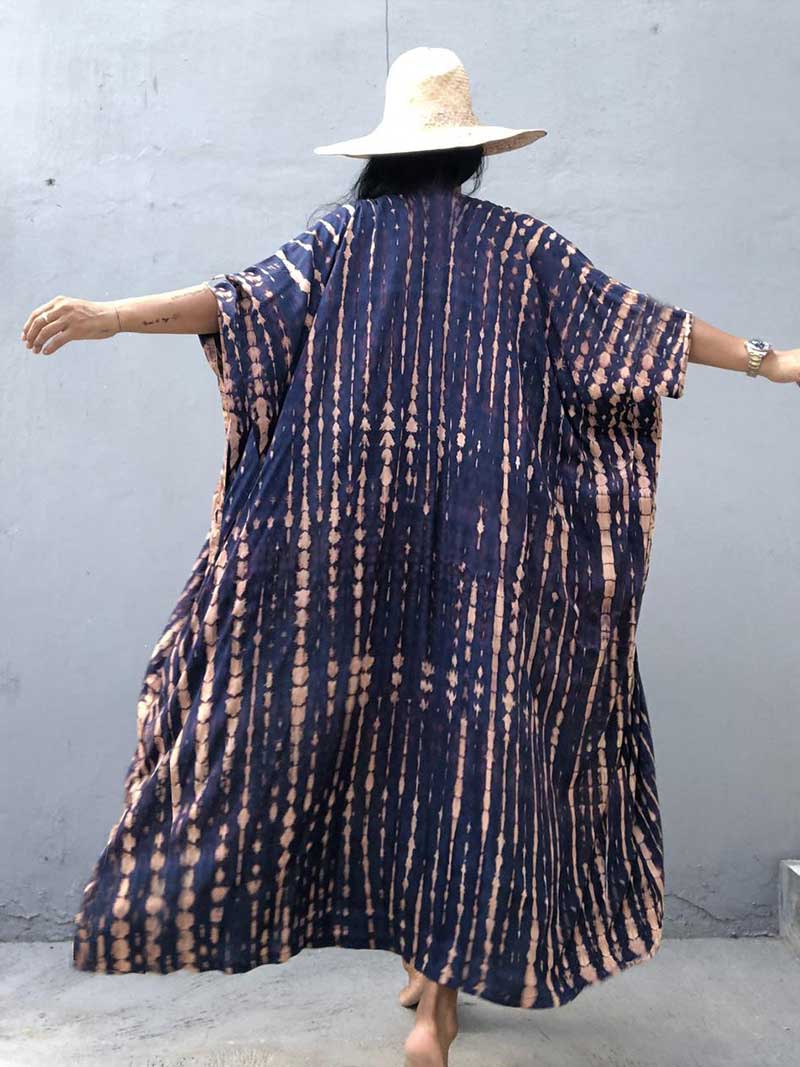Tie-Dye Print Different Colors Rayon Long Length Gown Kimono Duster Robe - Fashionpara