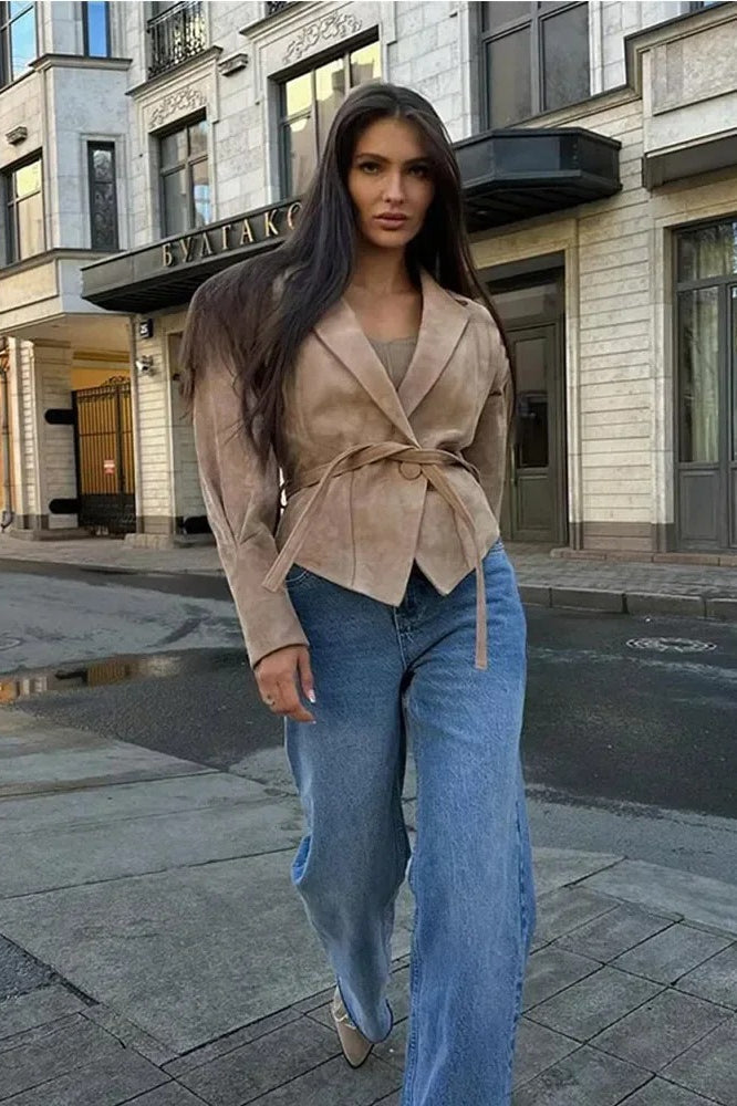 Belted Faux Suede Wrap Blazer 5