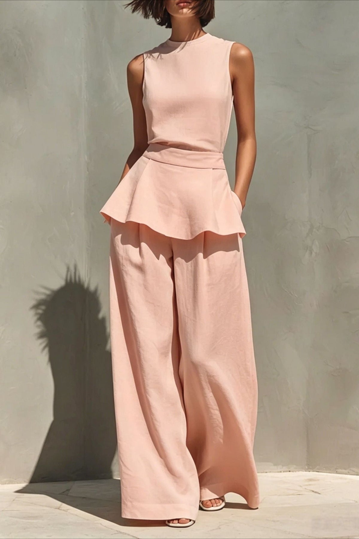 Sleeveless Minimalist Casual Two Piece Work Set