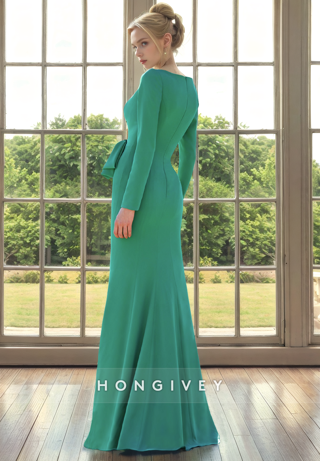 Trumpet Scoop Long Sleeves Mother of the Bride Dress
