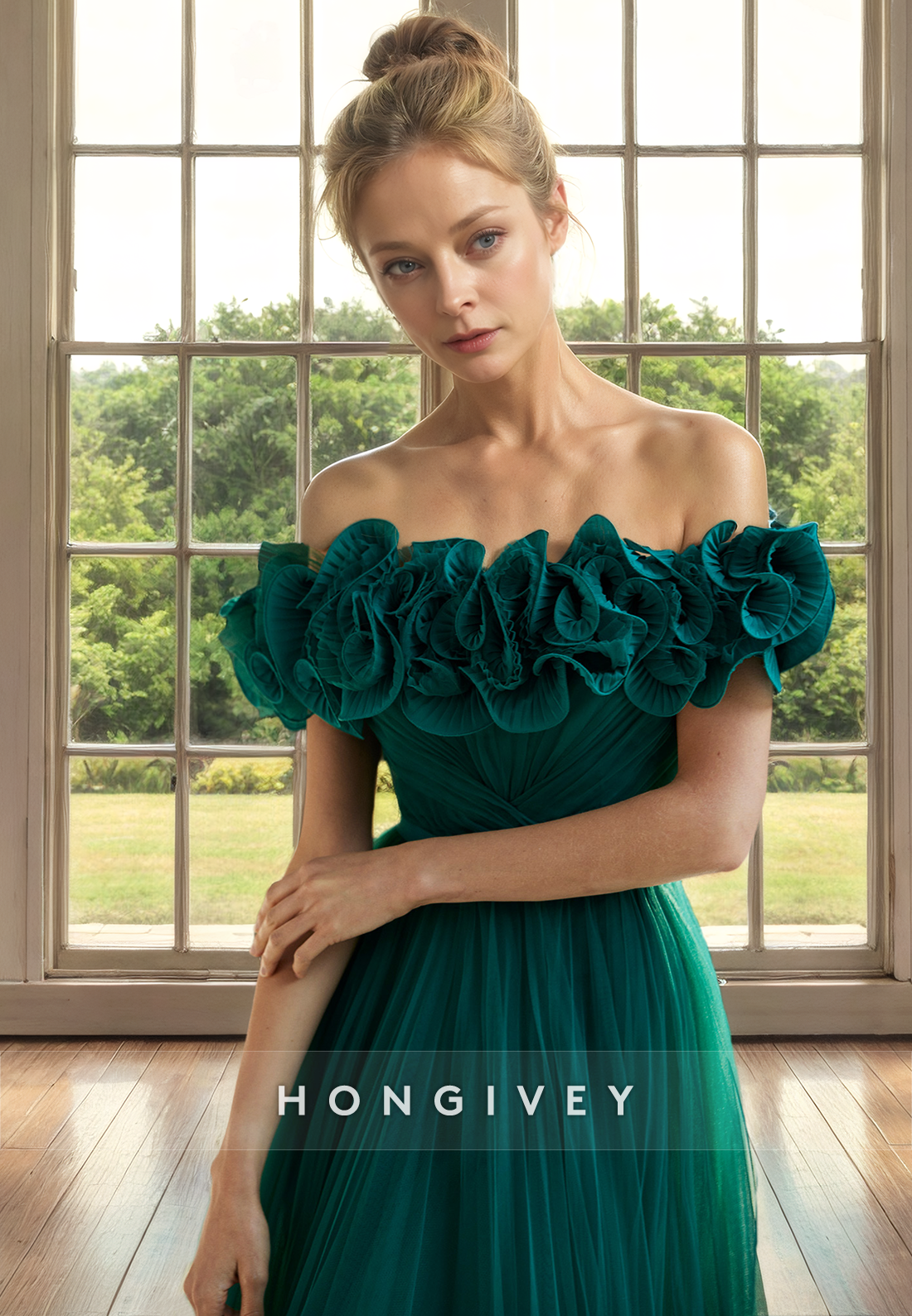 Tulle A-Line Off-Shoulder Empire Mother of the Bride Dress