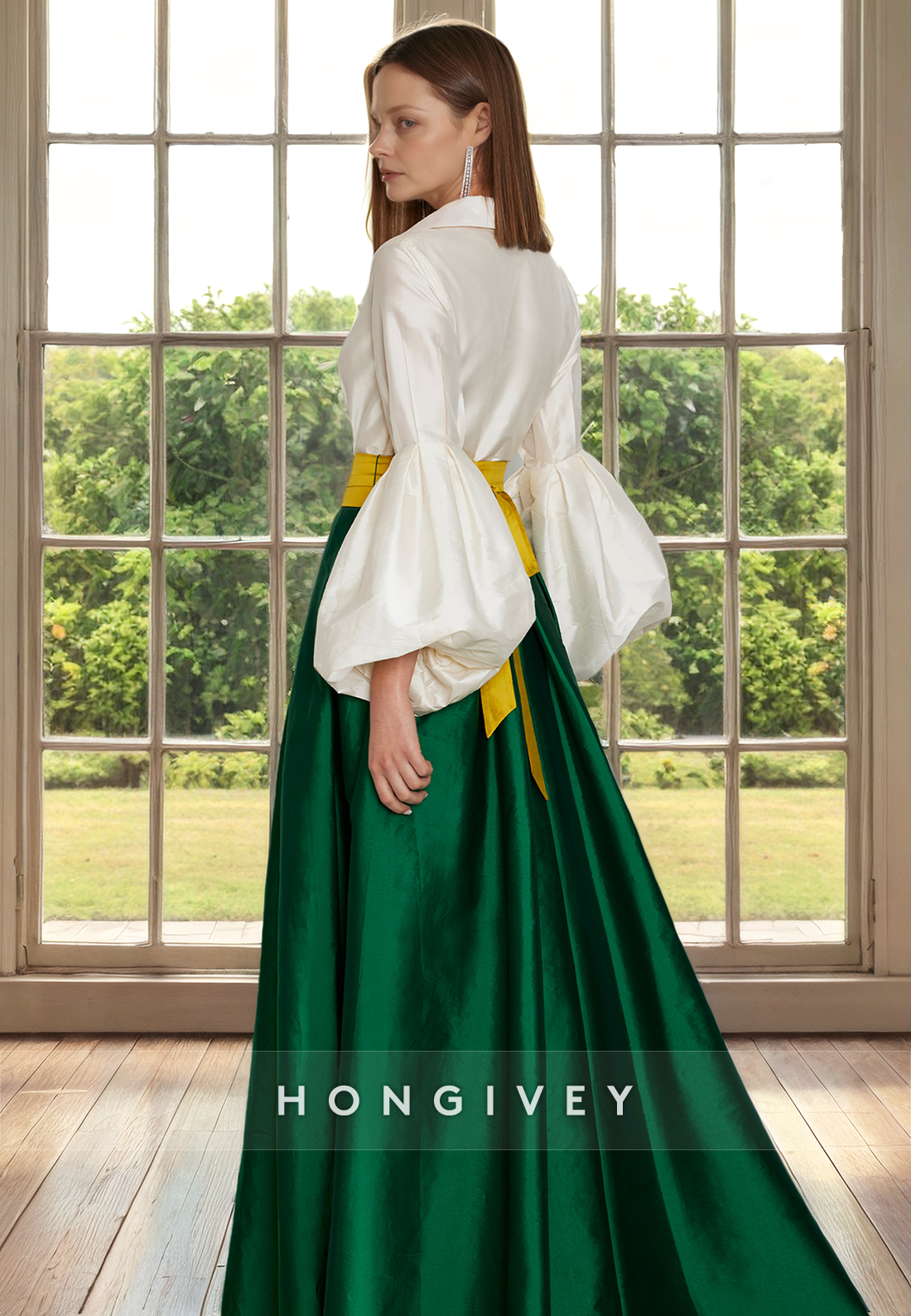 Chic Satin A-Line Two Tone With Side Slit Floor-Length Formal Cocktail Dress