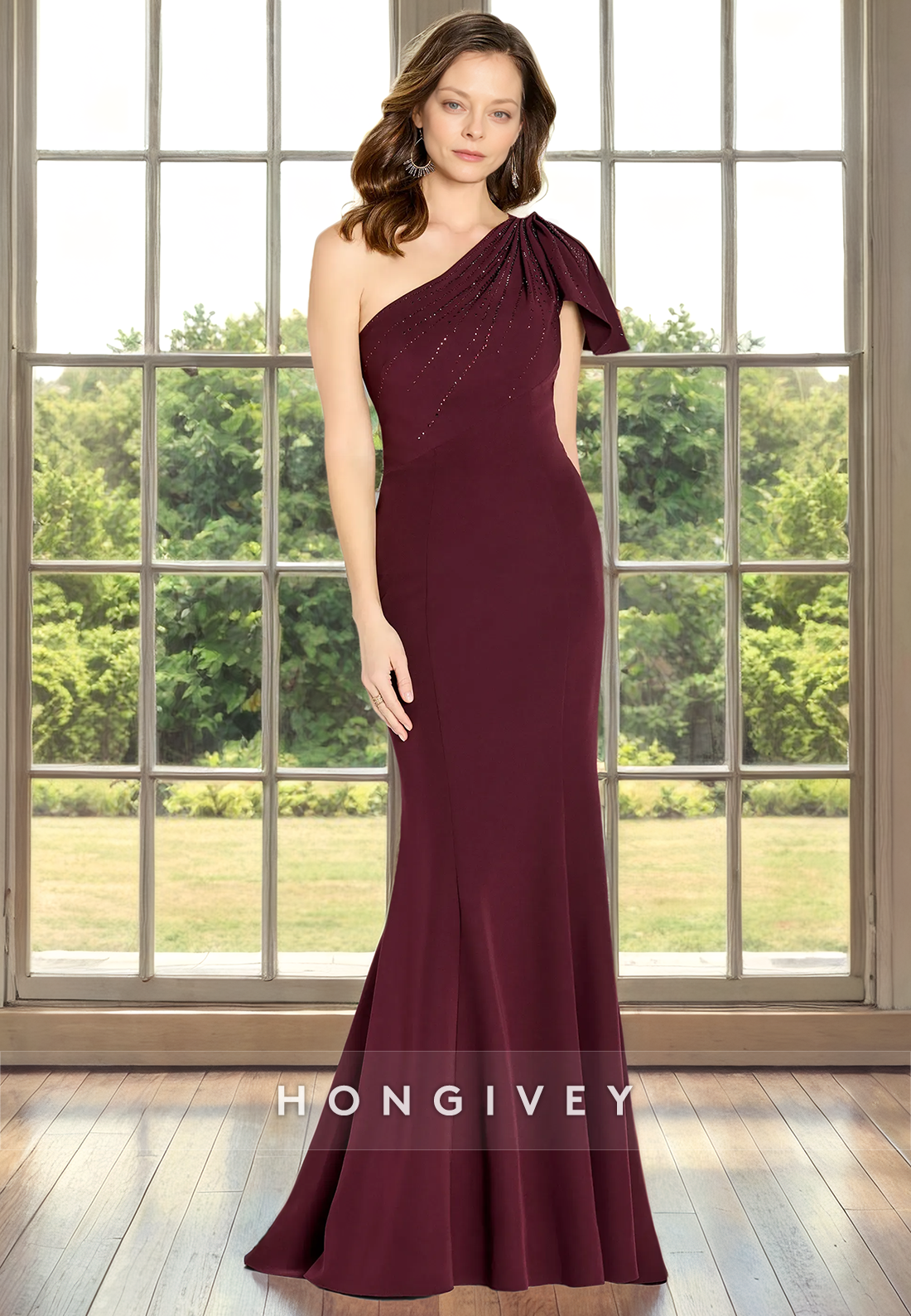 One Shoulder Sleeveless Empire Trumpet Cocktail Mother Of Bridge Dress