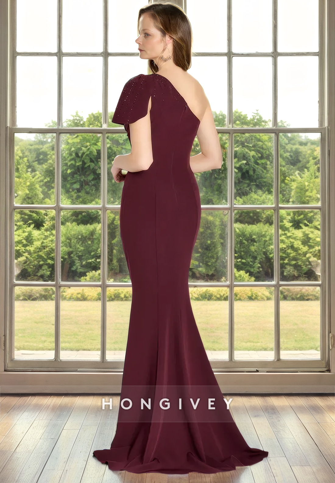 One Shoulder Sleeveless Empire Trumpet Cocktail Mother Of Bridge Dress