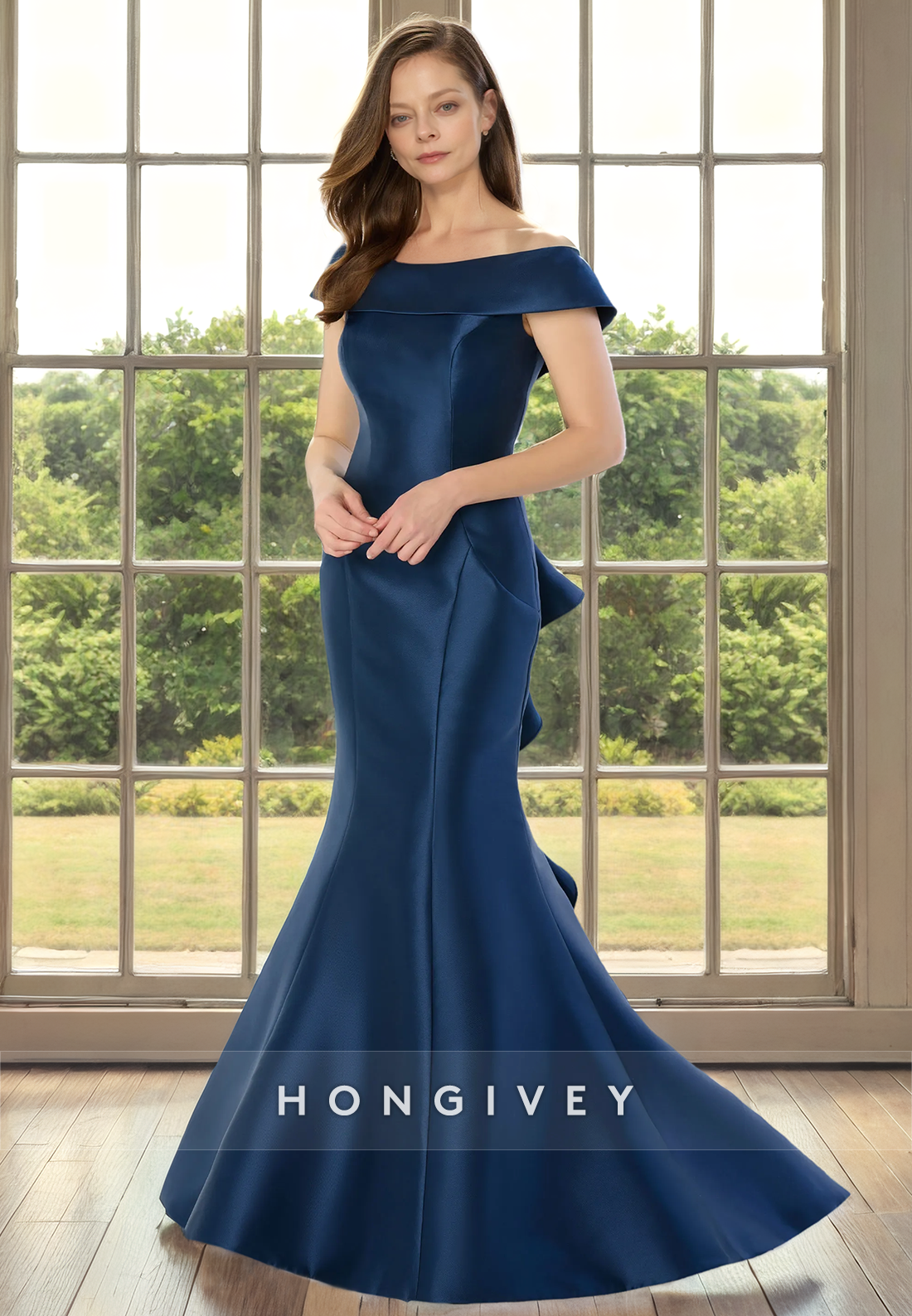 Trumpet Off-Shoulder Sleeveless Satin Cocktail Mother Of Bridge Dress