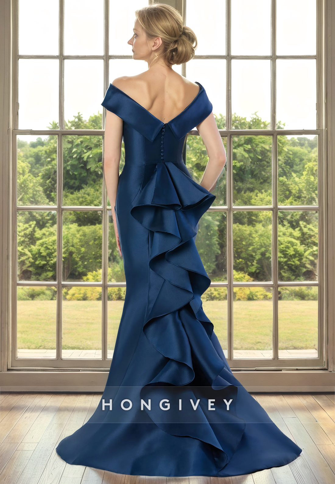 Trumpet Off-Shoulder Sleeveless Satin Cocktail Mother Of Bridge Dress