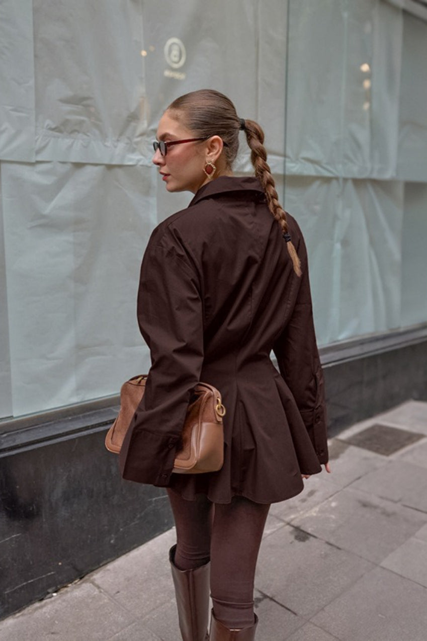 Pintuck Waist Collared Blouse