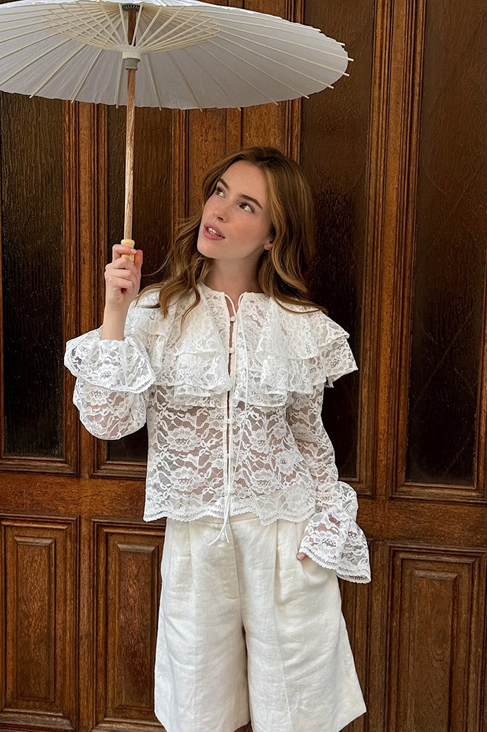 Vintage Lace Ruffle Long Sleeve Blouse