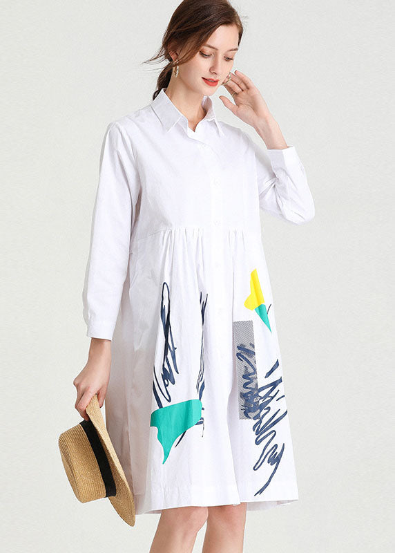 Color Block Graphic Print Collared Button Down Shirt Dress