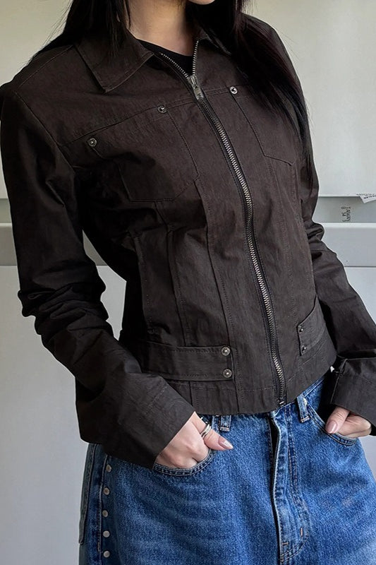 Zip Up Solid Color Utility Jacket 10