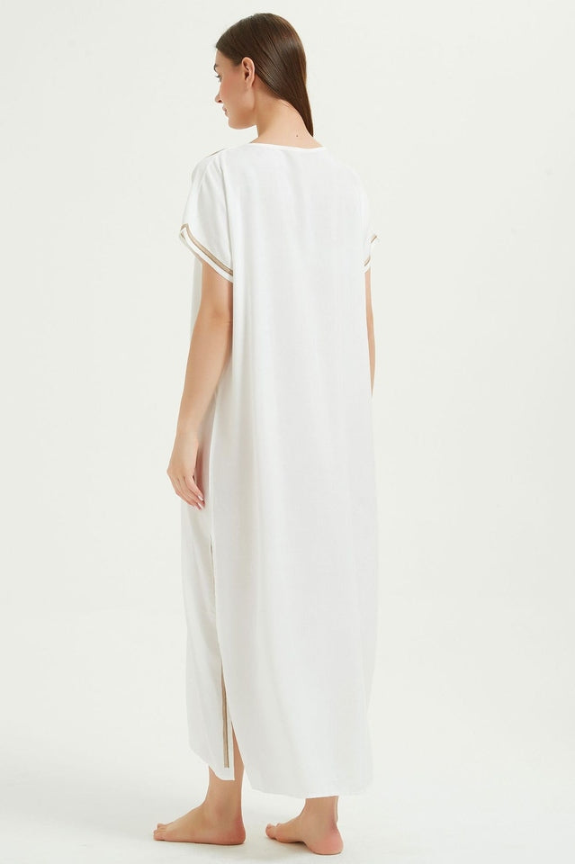 Embroidered V-Neck Short-Sleeve Kaftan Maxi Dress 43
