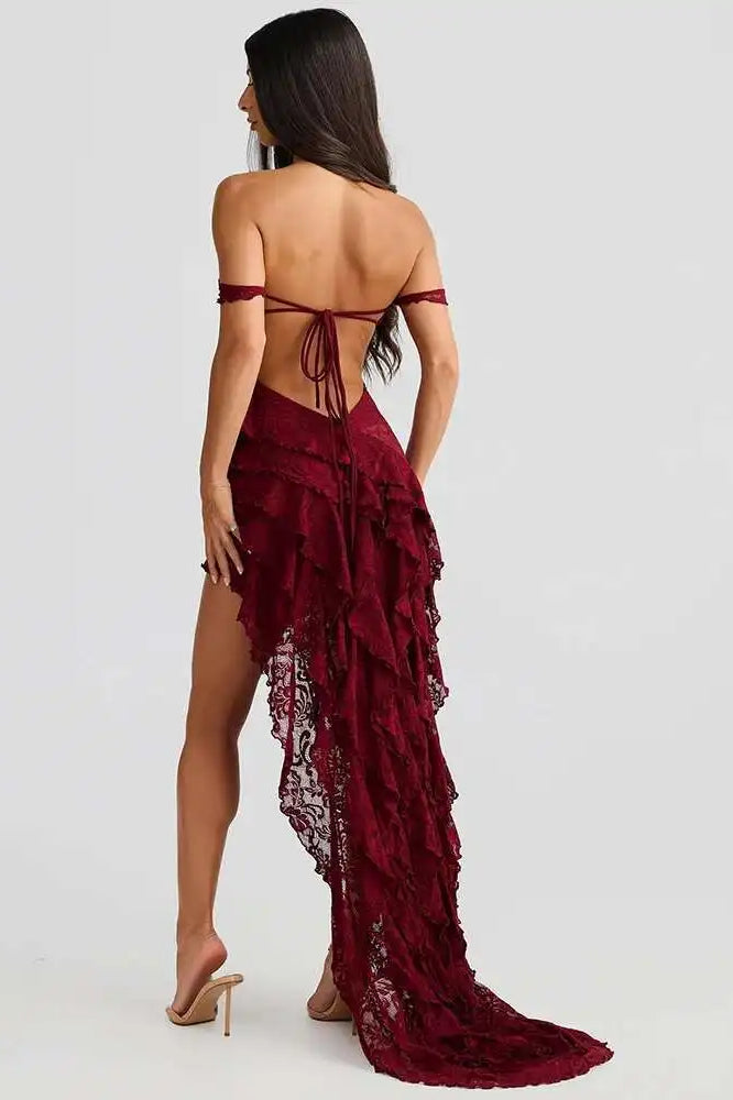 Lace Ruffle Off Shoulder Midi Dress - View 6