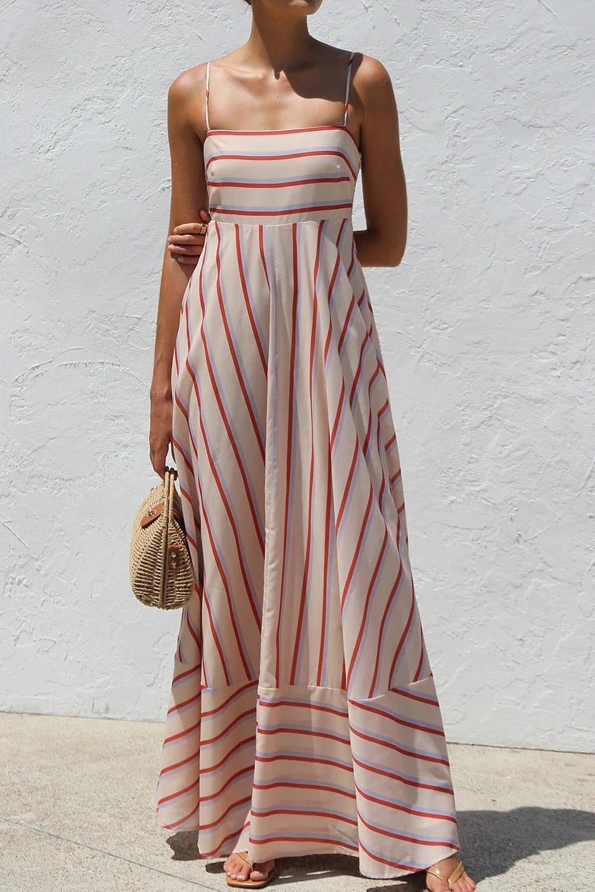 Striped Square Neck Empire Waist Maxi Dress 2