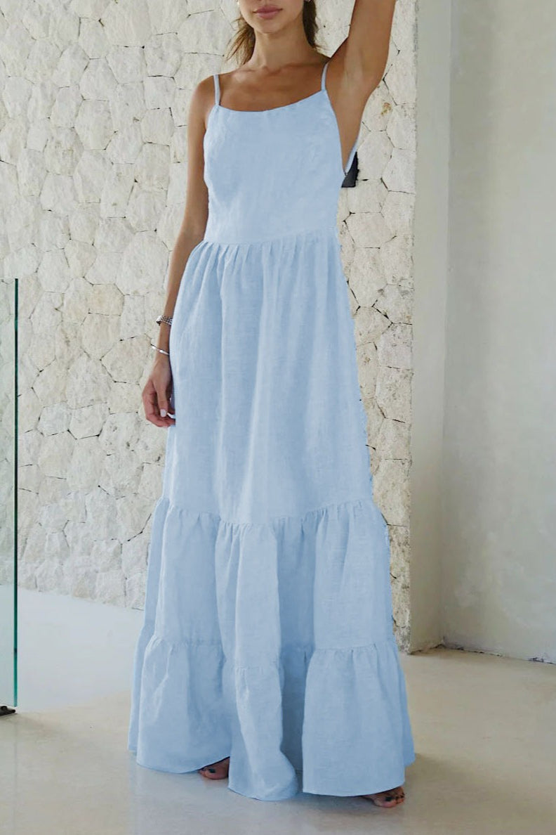 Linen Scoop Neck Sleeveless Tiered Maxi Dress 6