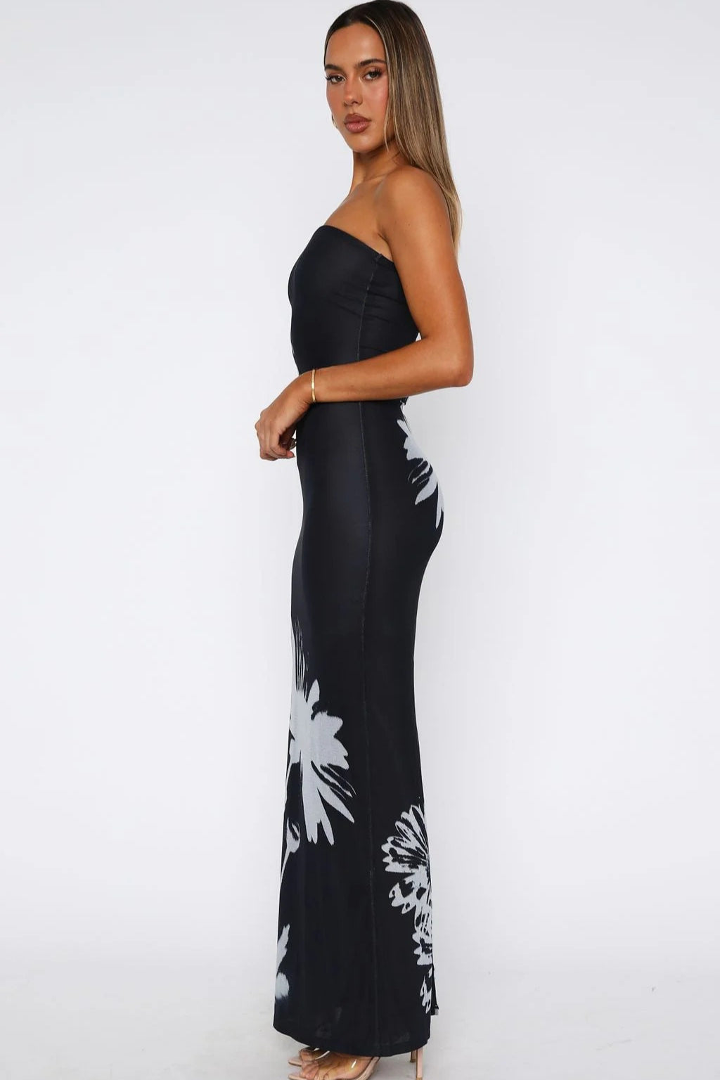 Sexy Strapless Floral Print Bodycon Maxi Dress