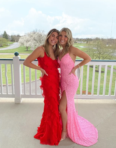 Elegant Mermaid Sequin Pink Long Prom Dresses Formal Dress