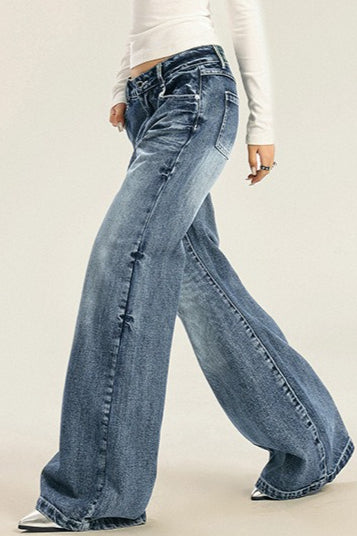 Washed Cat Whisker Wide Jeans