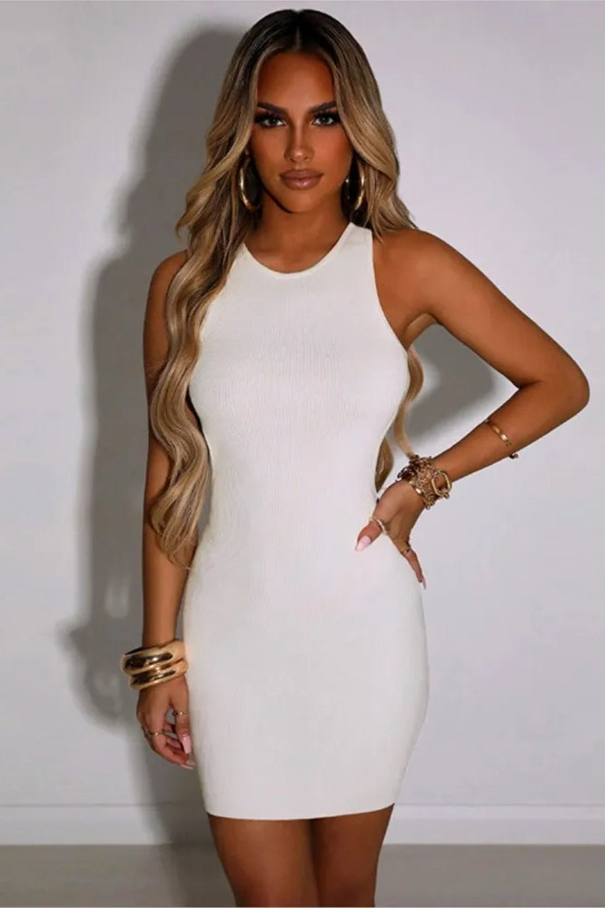 Ribbed Knit Racer Neck Bodycon Mini Dress 8