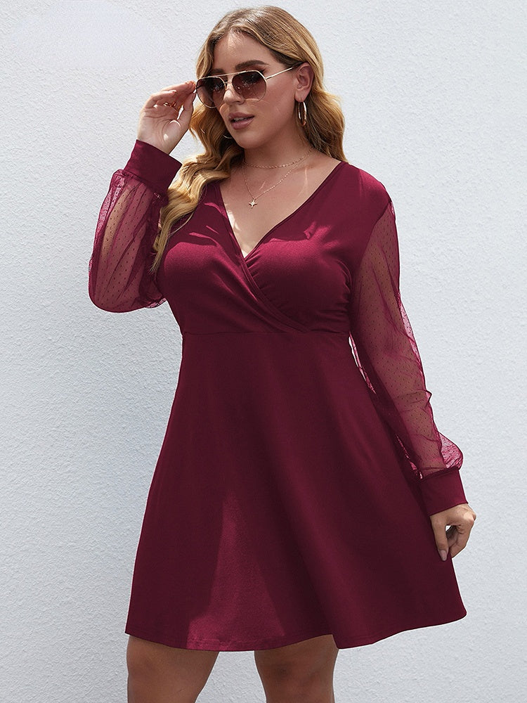 Deep V-Neck Long Sleeve Basic Dresses 6