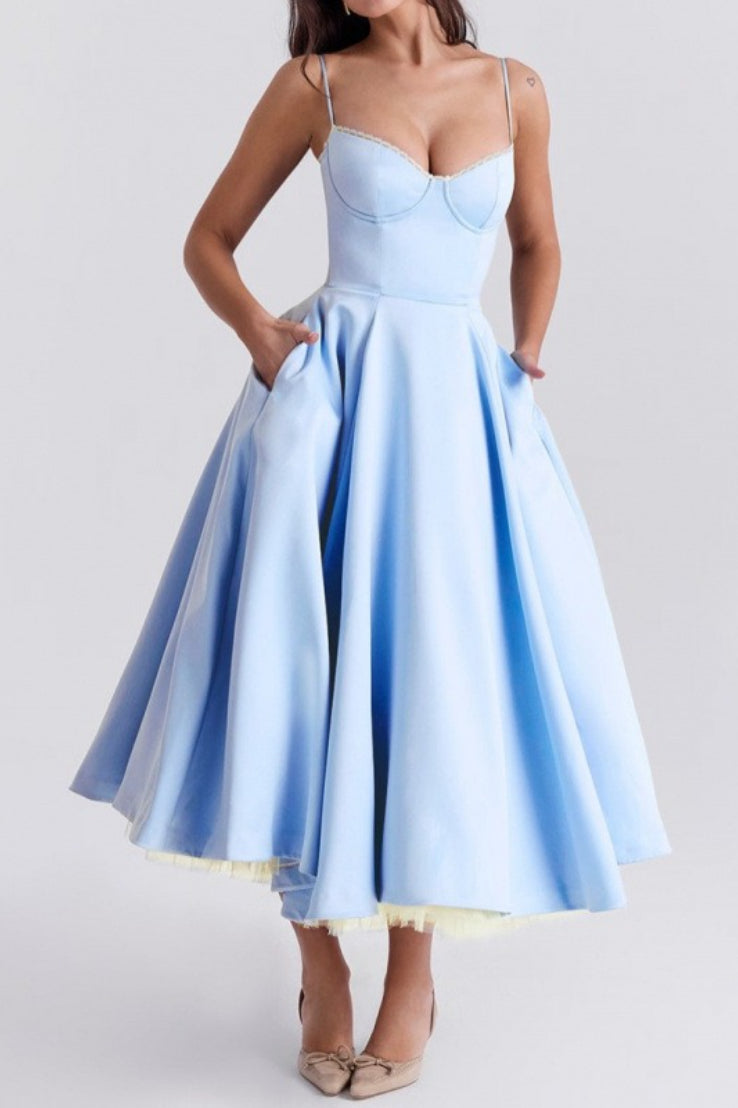 Spaghetti Strap Sweetheart Corset A-Line Midi Prom Dress - View 2